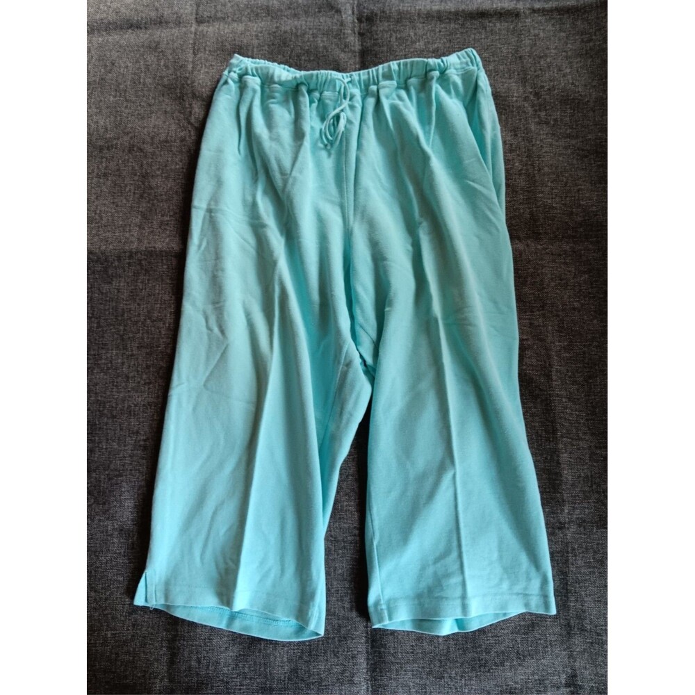 Pants 2XL Womans Silver Wear  Aqua Blue Casual Yoga Capris Drawstring